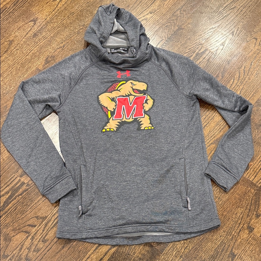 Under Armour Gray Hoodie with Red and Yellow Logo small med terrapin’s